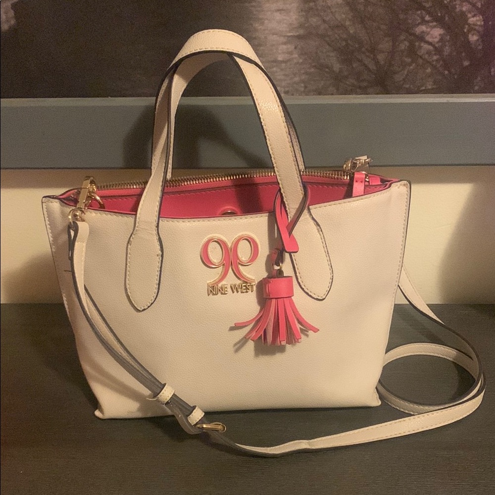 Nine West Cream and Pink Satchel with Tassel Accent